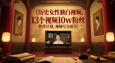 历史女性独白视频，13个视频10w粉丝，伙伴计划，视频号分成等福源云-中创网_分享创业资讯_福源创业网,中创网,冒泡创业网,中赚网论坛_中创网福源创业网,中创网,冒泡创业网,中赚网论坛中创网了最新的创业项目，副业赚钱，助力网络赚钱创业,中赚网!福源云项目网
