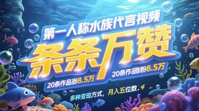 第一人称水族代言视频，条条万赞，20条作品涨粉7.8W，多种变现方式月入五位数福源云-中创网_分享创业资讯_福源创业网,中创网,冒泡创业网,中赚网论坛_中创网福源创业网,中创网,冒泡创业网,中赚网论坛中创网了最新的创业项目，副业赚钱，助力网络赚钱创业,中赚网!福源云项目网