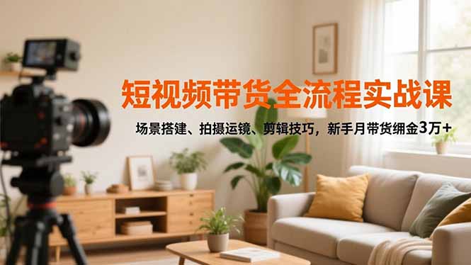 (16680期)短视频带货全流程实战课,场景搭建、拍摄运镜、剪辑技巧,新手月带货佣金3万+