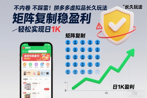 不内卷不踩雷!拼多多虚拟品长久玩法,矩阵复制稳盈利,轻松实现日1K