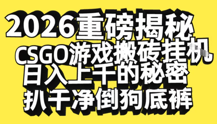 2026开年重磅解密,CSGO游戏搬砖挂G日入1k+的秘密,把倒狗的底裤扒干