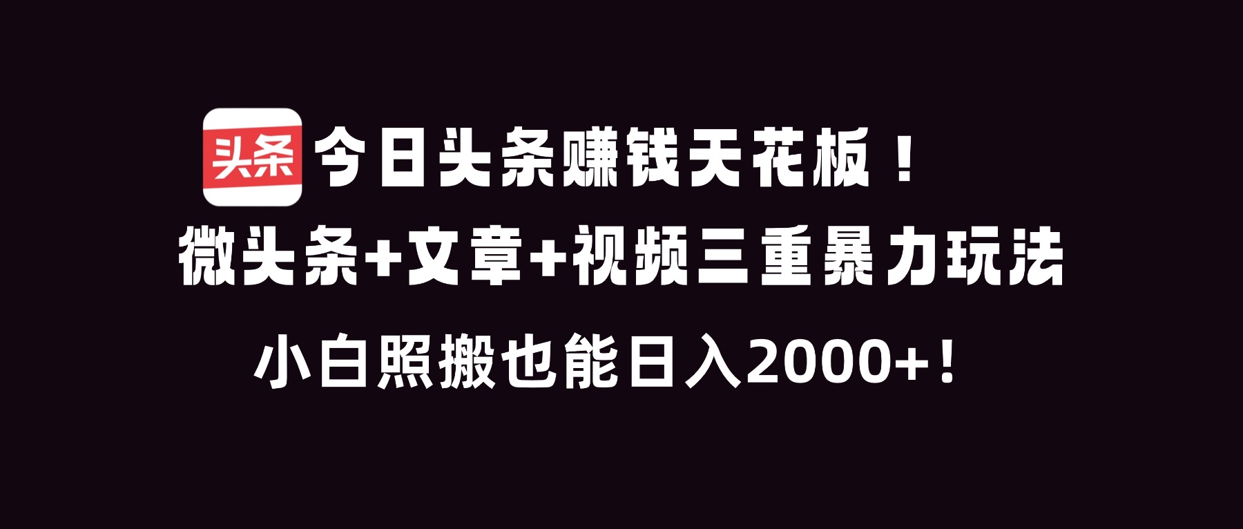 (16888期)今日头条赚钱天花板!微头条+文章+视频三重暴利玩法,小白照搬也能日人2000+