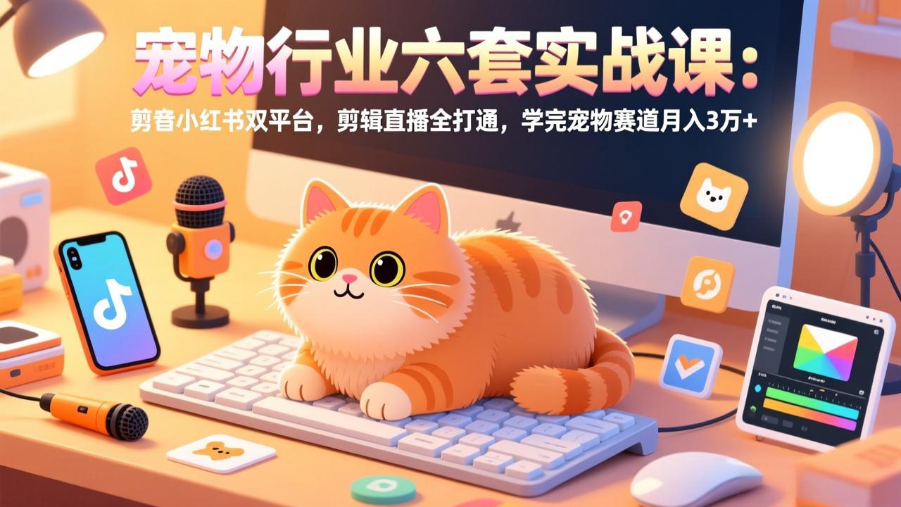 (17411期)宠物行业六套实战课:抖音小红书双平台,剪辑直播全打通,学完宠物赛道月入3万+