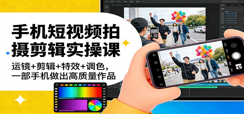 手机短视频拍摄剪辑实操课:运镜+剪辑+特效+调色,一部手机做出高质量作品