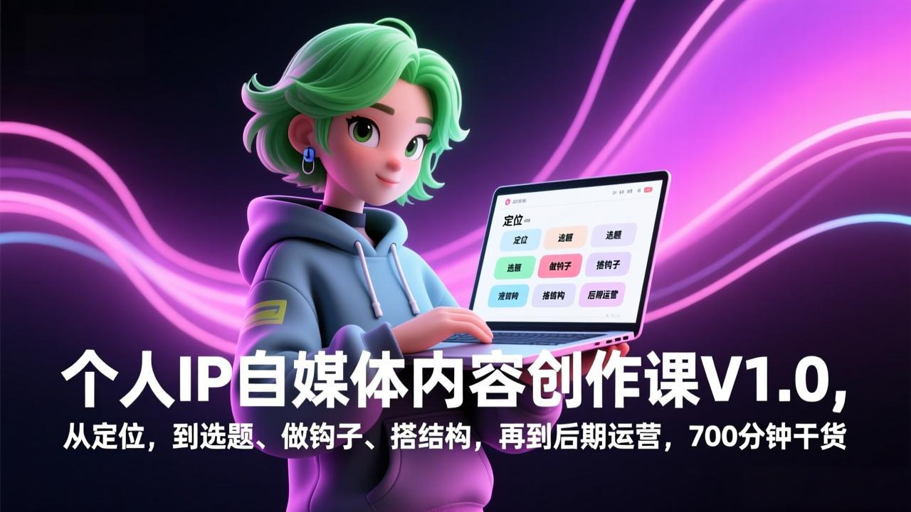 (17331期)个人IP自媒体内容创作课V1.0,从定位,到选题、做钩子、搭结构,再到后期运营,700分钟干货