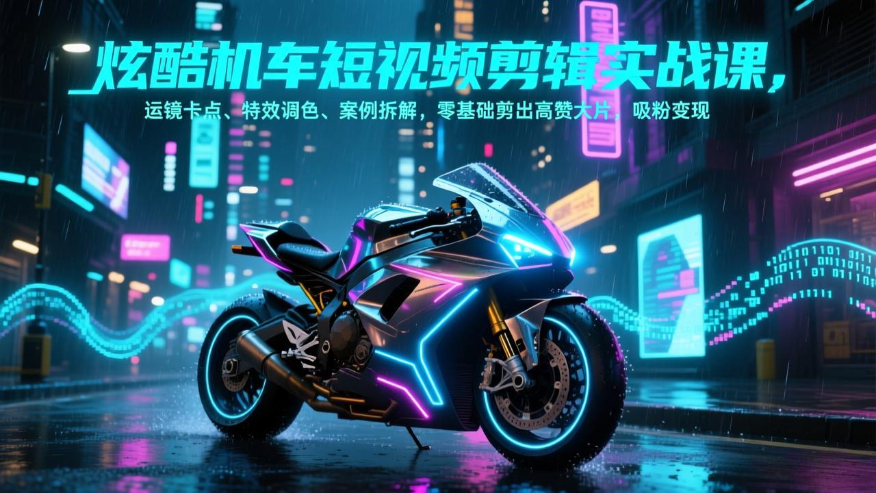 (17304期)炫酷机车短视频剪辑实战课,运镜卡点、特效调色、案例拆解,零基础剪出高赞大片,吸粉变现