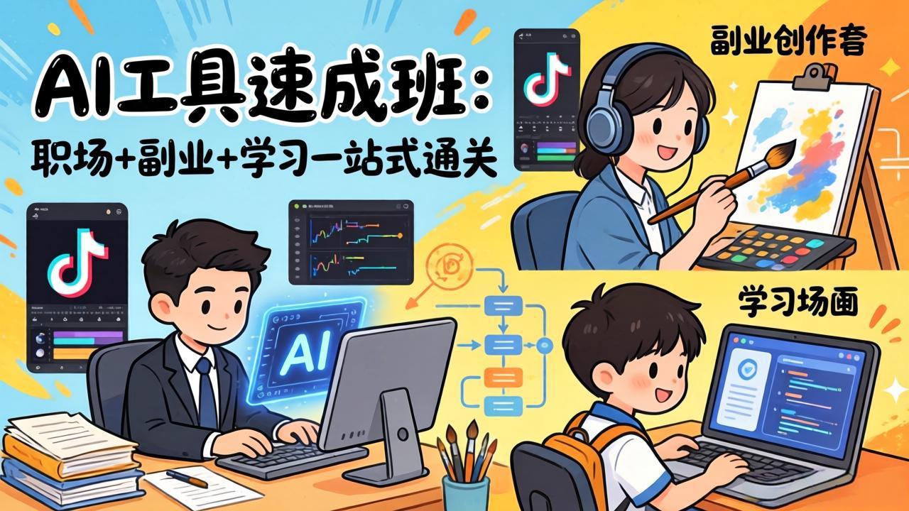 (17650期)AI工具速成班:职场+副业+学习一站式通关,20+爆款类型+剪映技巧+抖音算法,0基础快速上手