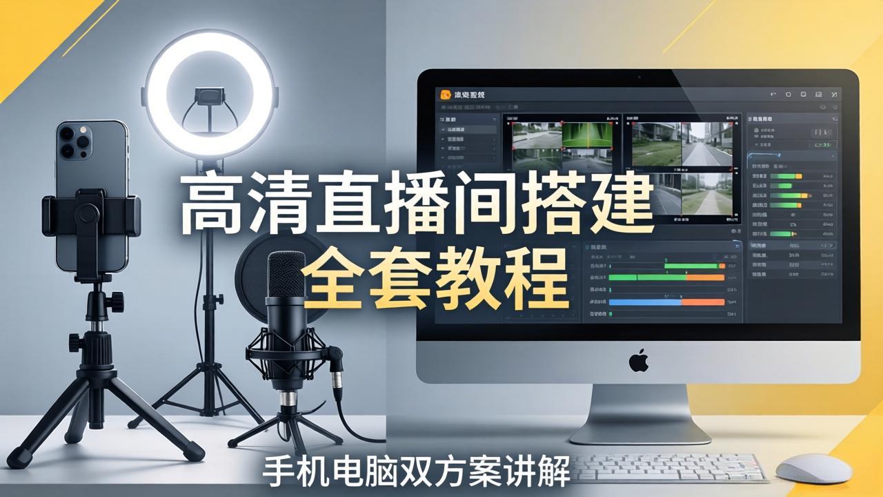 (18104期)高清直播间搭建全套教程,手机电脑双方案讲解,设备选型调试多机位实操教学
