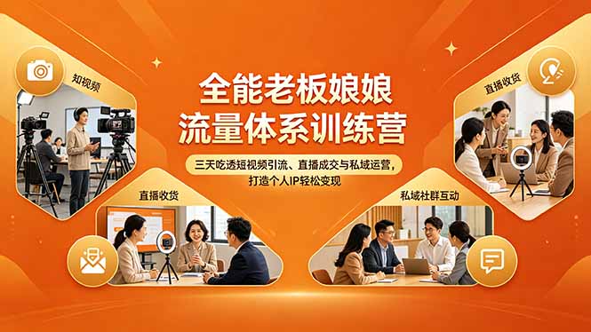 (18187期)全能老板娘流量体系训练营,三天吃透短视频引流、直播成交与私域运营,打造个人IP轻松变现