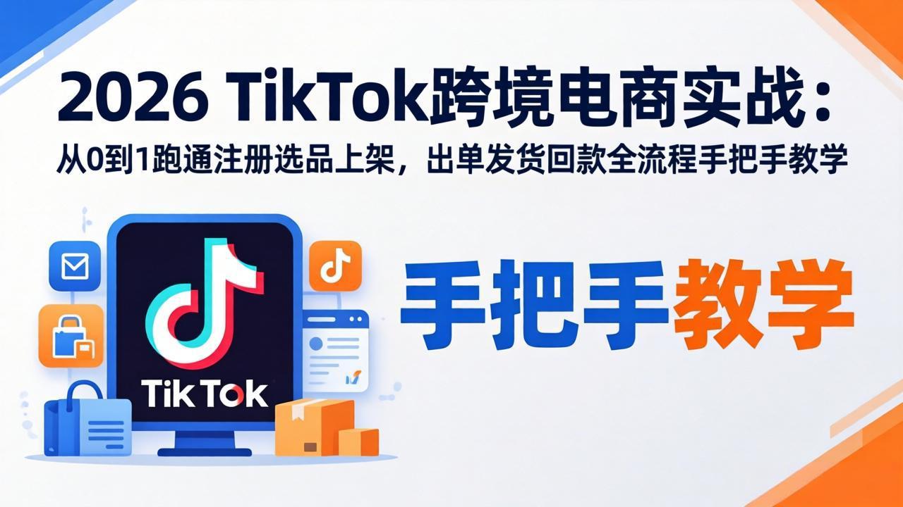 (17850期)2026TikTok跨境电商实战:从0到1跑通注册选品上架,出单发货回款全流程手把手教学