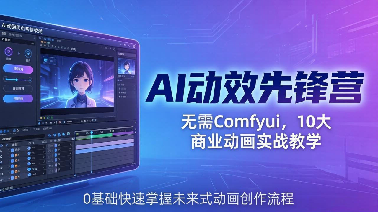 (18077期)AI 动效先锋营:无需Comfyui,10大商业动画实战教学,0基础快速掌握未来式动画创作流程