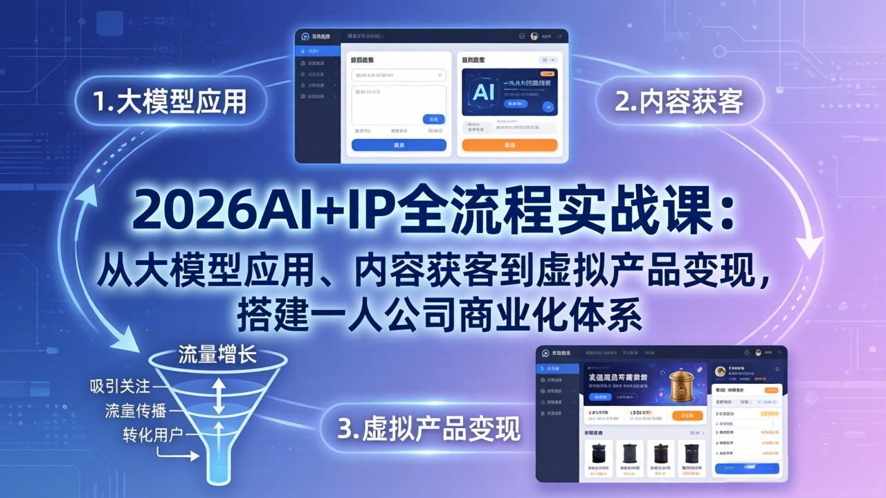 (17863期)2026AI+IP全流程实战课:从大模型应用、内容获客到虚拟产品变现,搭建一人公司商业化体系