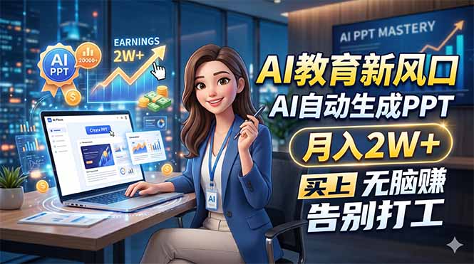 (18330期)AI教育新风口,AI自动生成PPT,月入2W+,无脑赚,告别打工