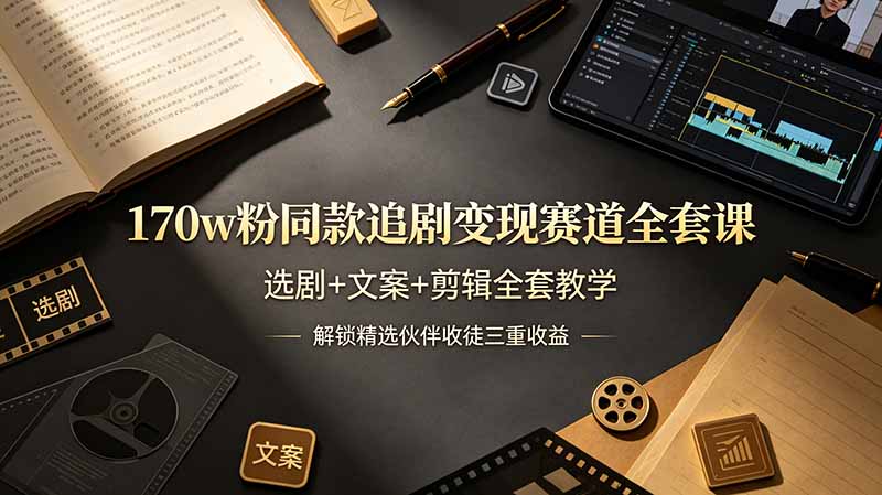 (19123期)170w粉博主同款追剧变现赛道全套课,选剧+文案+剪辑全套教学,解锁精选伙伴收徒三重收益