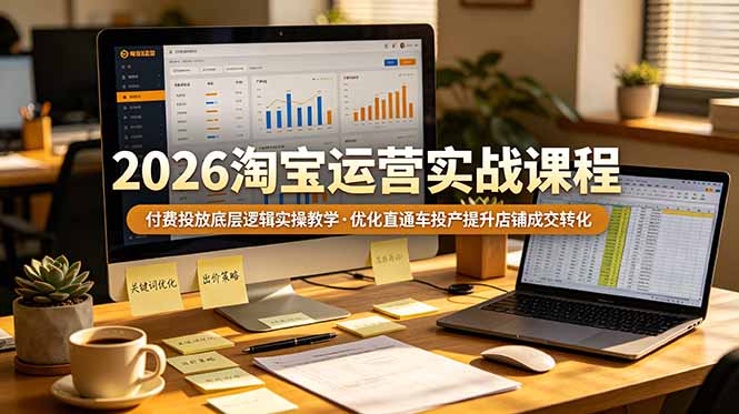 (19075期)2026 淘宝运营实战课程,付费投放底层逻辑实操教学,优化直通车投产提升店铺成交转化