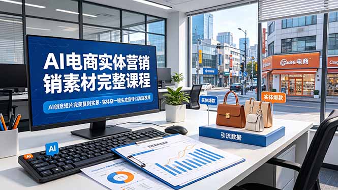 (19076期)AI电商实体营销素材完整课程,AI创意短片完美复刻实景,实体店一键生成宣传引流短视频